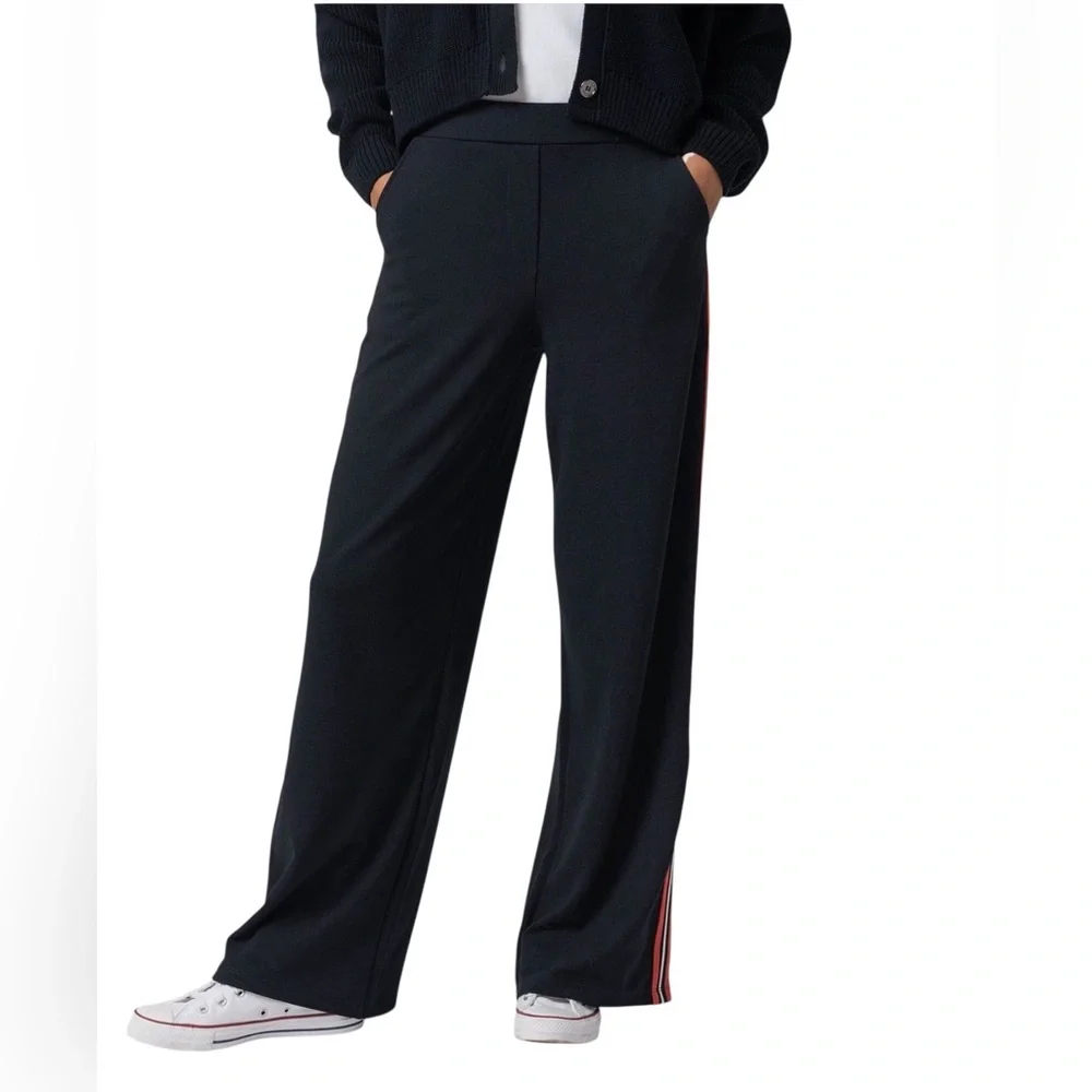 Saint + Sofia Victory Wide Leg Track Pants 18 NWT Navy Stripe NEW